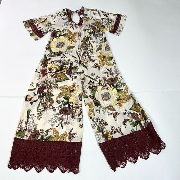 Anthropologie Pants - Tiny Anthropologie Jumpsuit Womens Large Floral Lace NWT wide leg bloomcore 70s